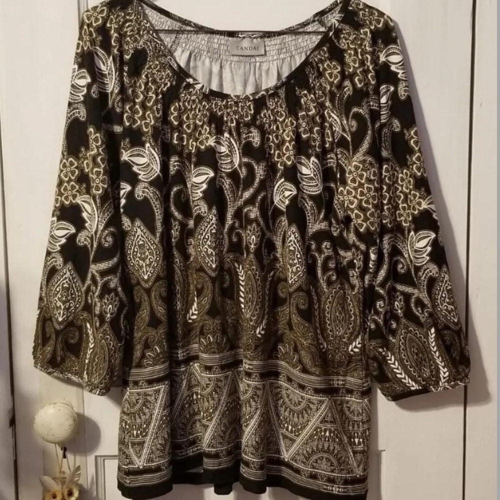 CANDA Women’s Brown Paisley Blouse
